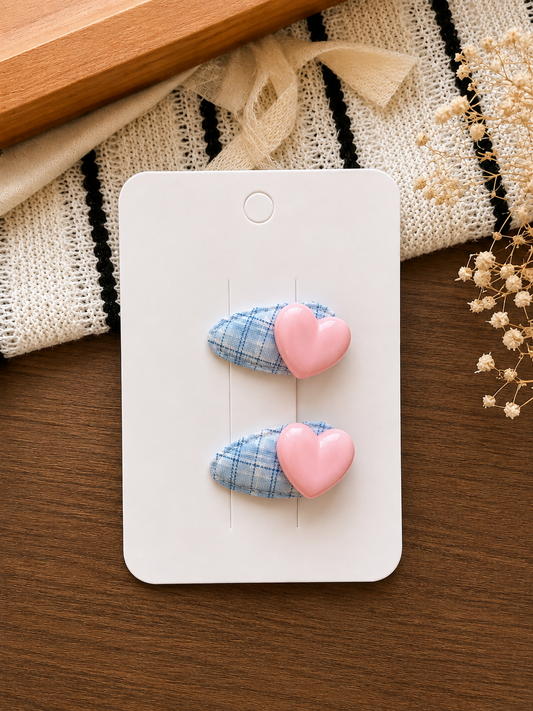 Pastel Plaid Heart Hair Clips