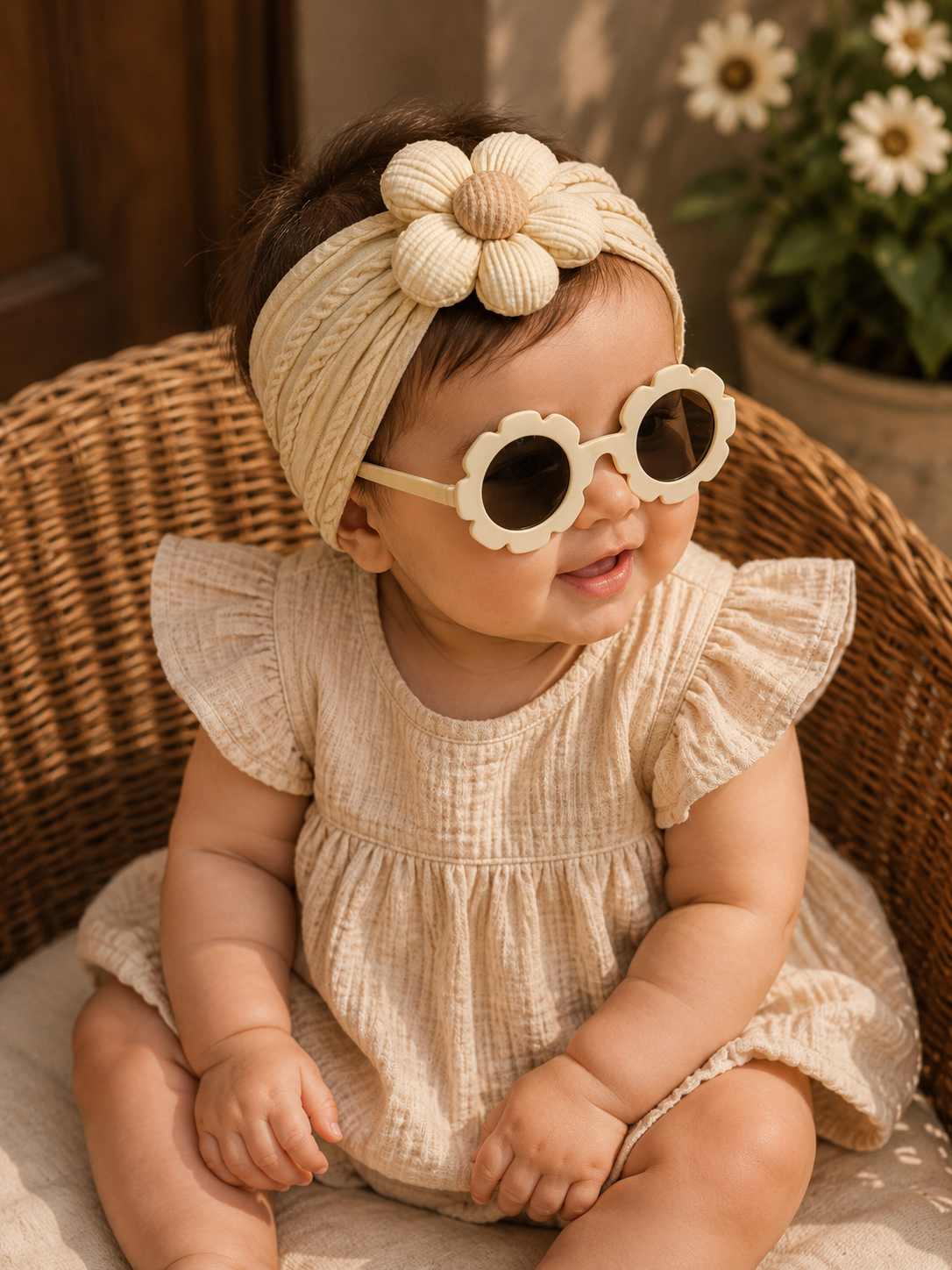 Boho Blossom Baby Headband & Sunglasses Set in Beige