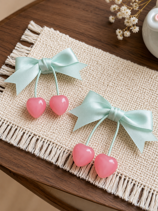 Sweet Cherry Bow Hair Clips Set