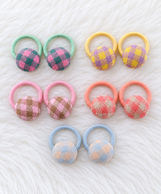 Plaid Fabric Ball Hair Ties – 5 Pairs