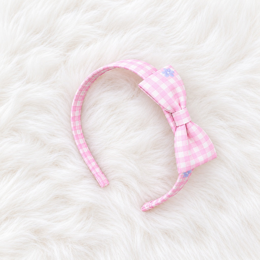 Gingham Daisy Bow Headband