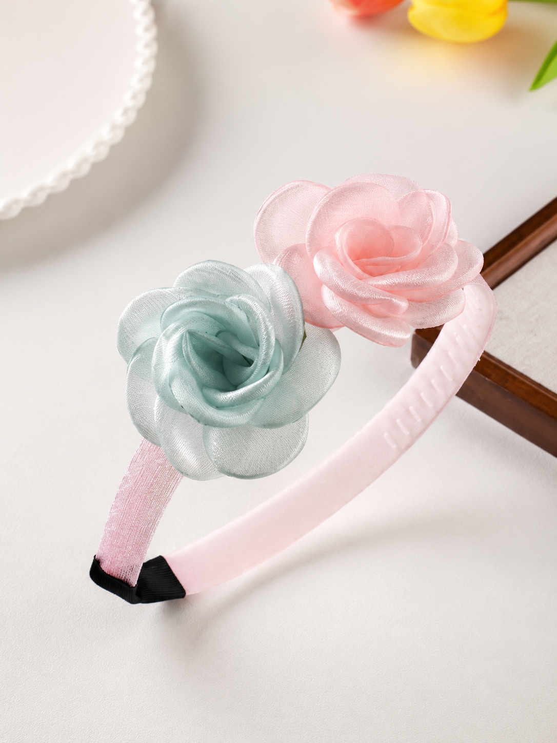 Pink & Mint Rose Floral Headband