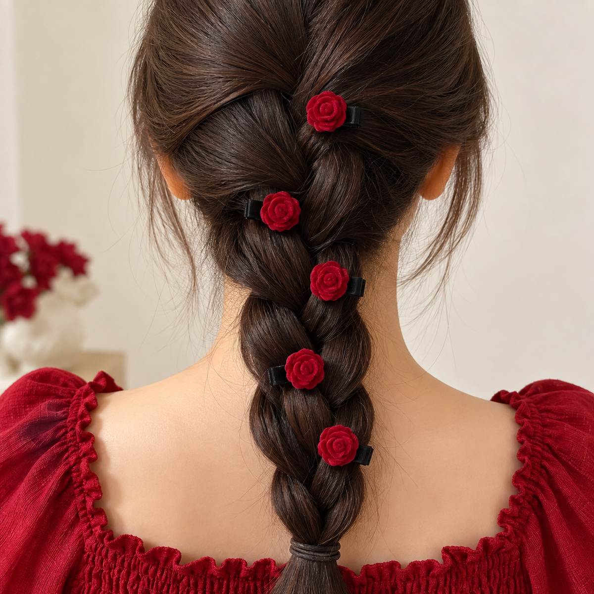 Velvet Rose Hair Clips – Set of 4