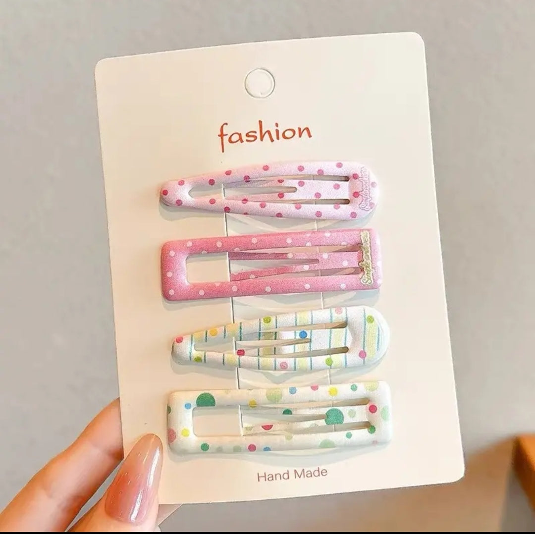 Pastel Printed Tic Tac Hair Clips – Set of 4