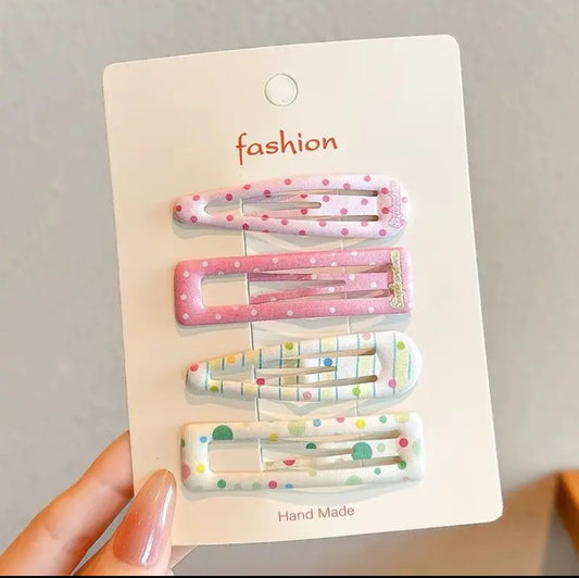 Pastel Printed Tic Tac Hair Clips – Set of 4