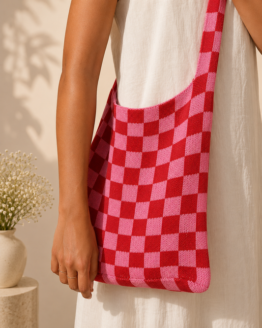 Cherry Blossom Checkered Tote