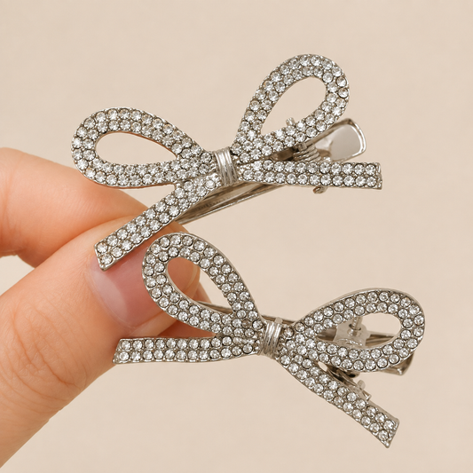Silver Rhinestone Bow Hairpin - Single Pin