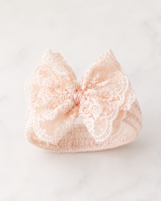 Peach Lace Bow Baby Headband