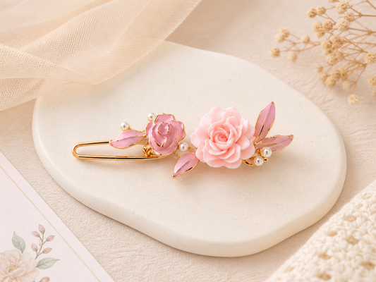 Blush Pink Enamel Rose Clip