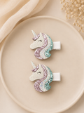 Pastel Glitter Unicorn Hair Clip Set in White