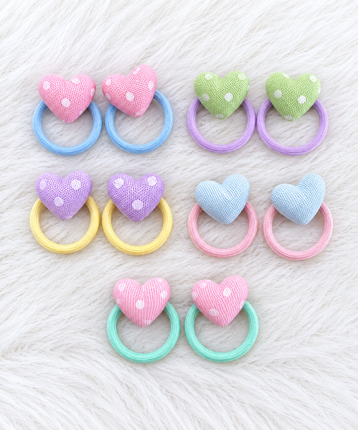 Pastel Heart Hair Ties - Set of 5