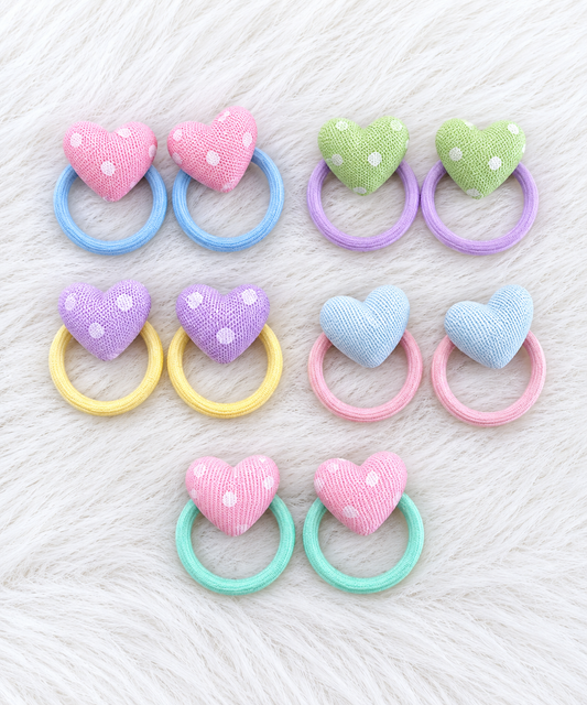 Pastel Heart Hair Ties - Set of 5