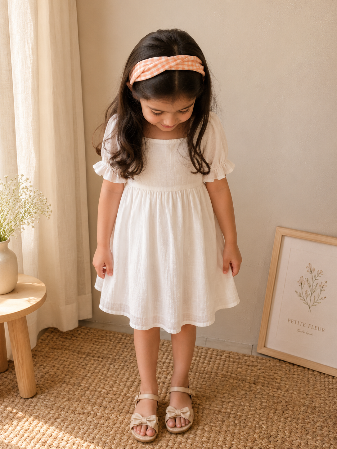 Peach Gingham Twist Headband, view 2