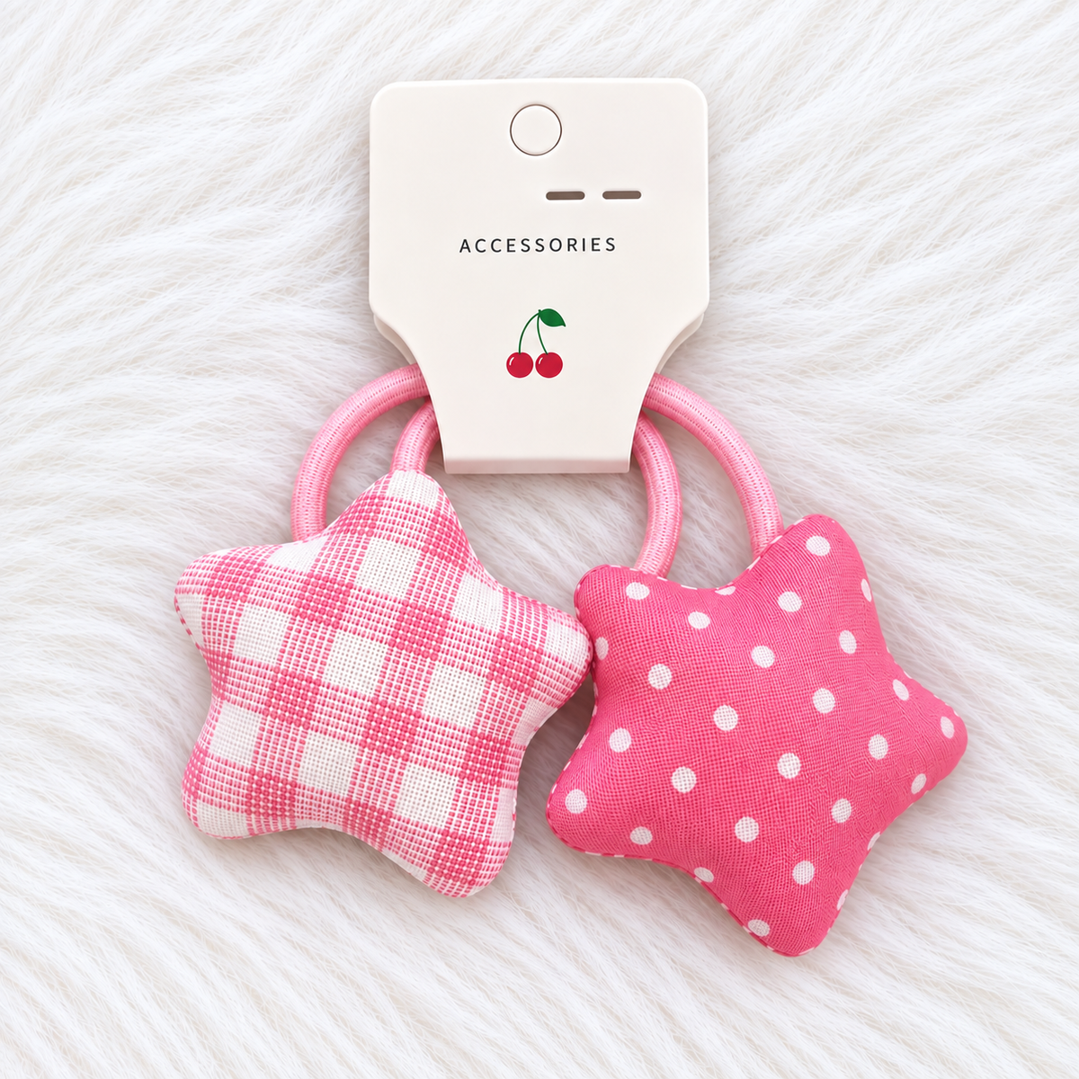 Gingham & Polka Star Hair Ties - Single Pair in Blush Pink