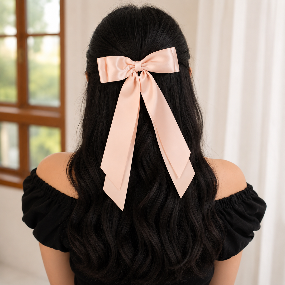 Peach Satin Statement Bow