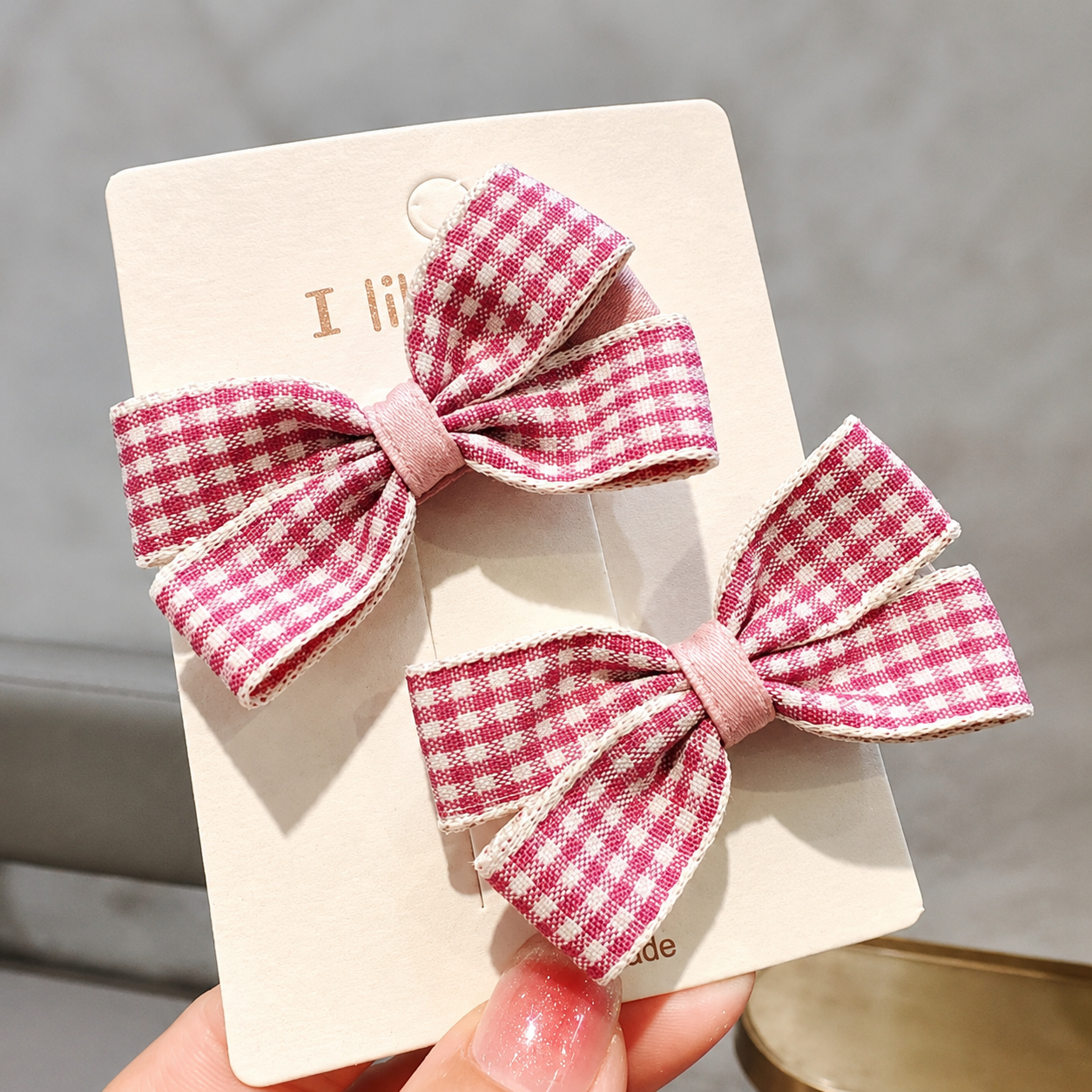 Purple Gingham Bow Clips