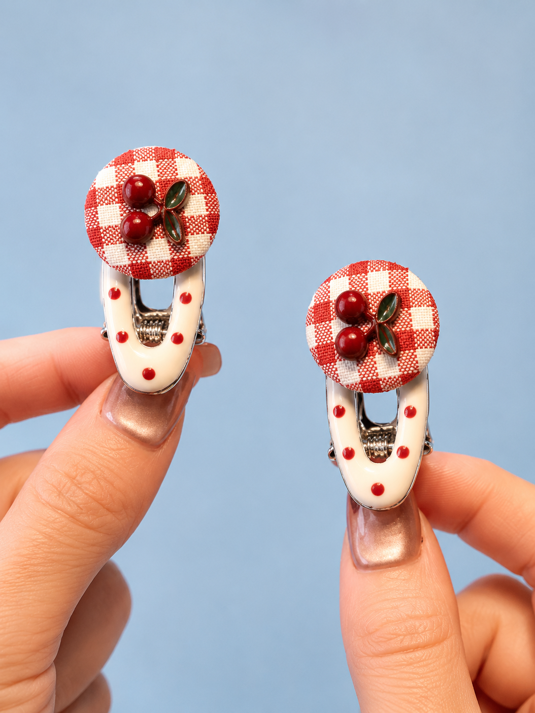 Cherry Gingham Hair Clips