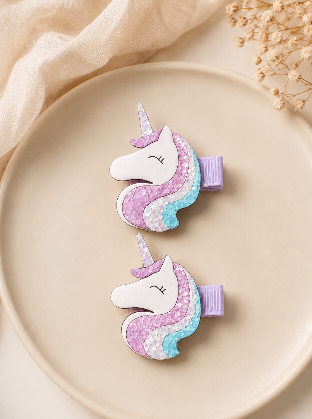 Pastel Glitter Unicorn Hair Clip Set