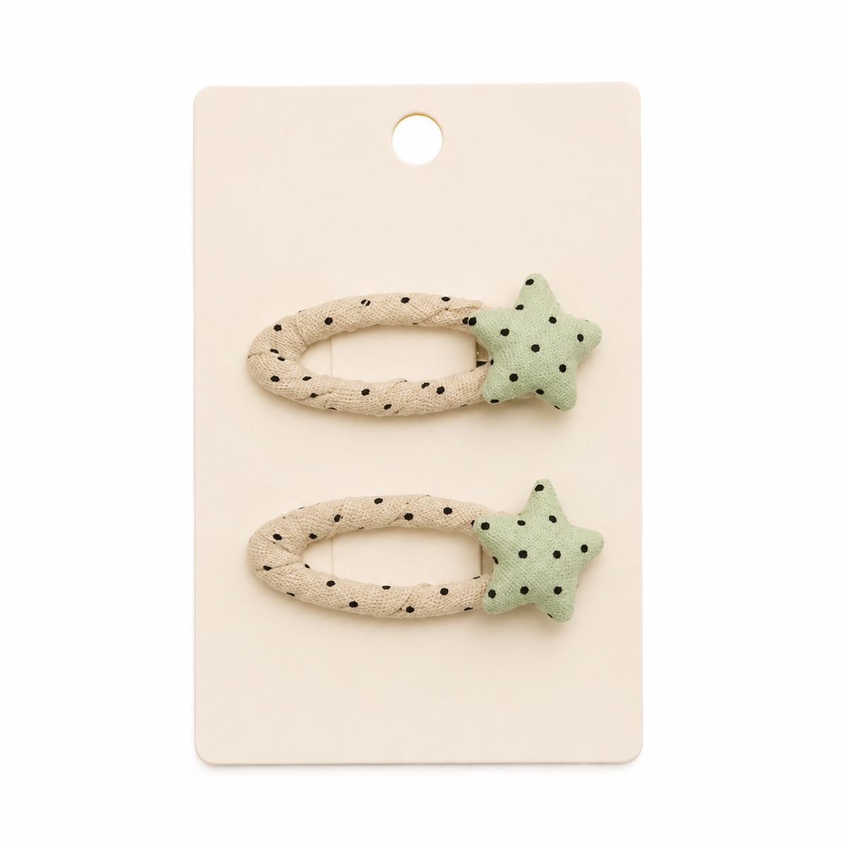 Linen Polka Star Clips in Green