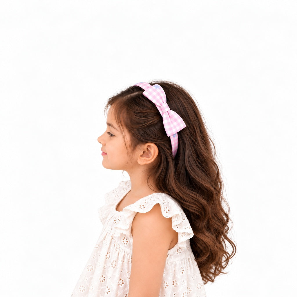 Gingham Daisy Bow Headband