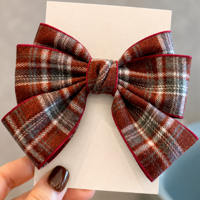 Large Plaid Statement Bow Clip