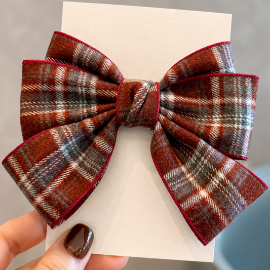 Large Plaid Statement Bow Clip