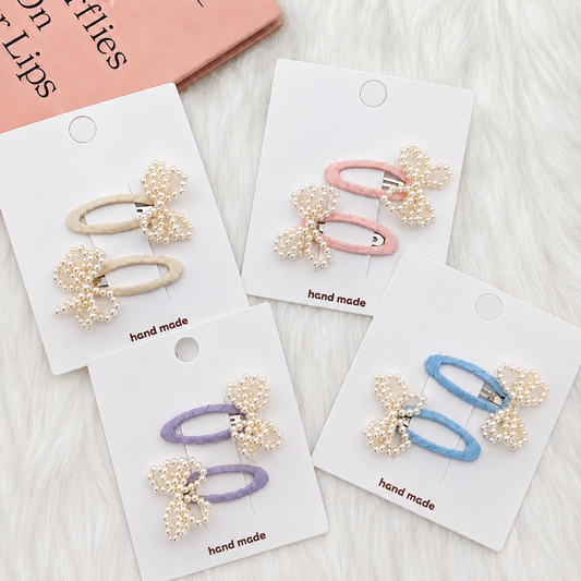 Handmade Pearl Bow Clips - Single Pair