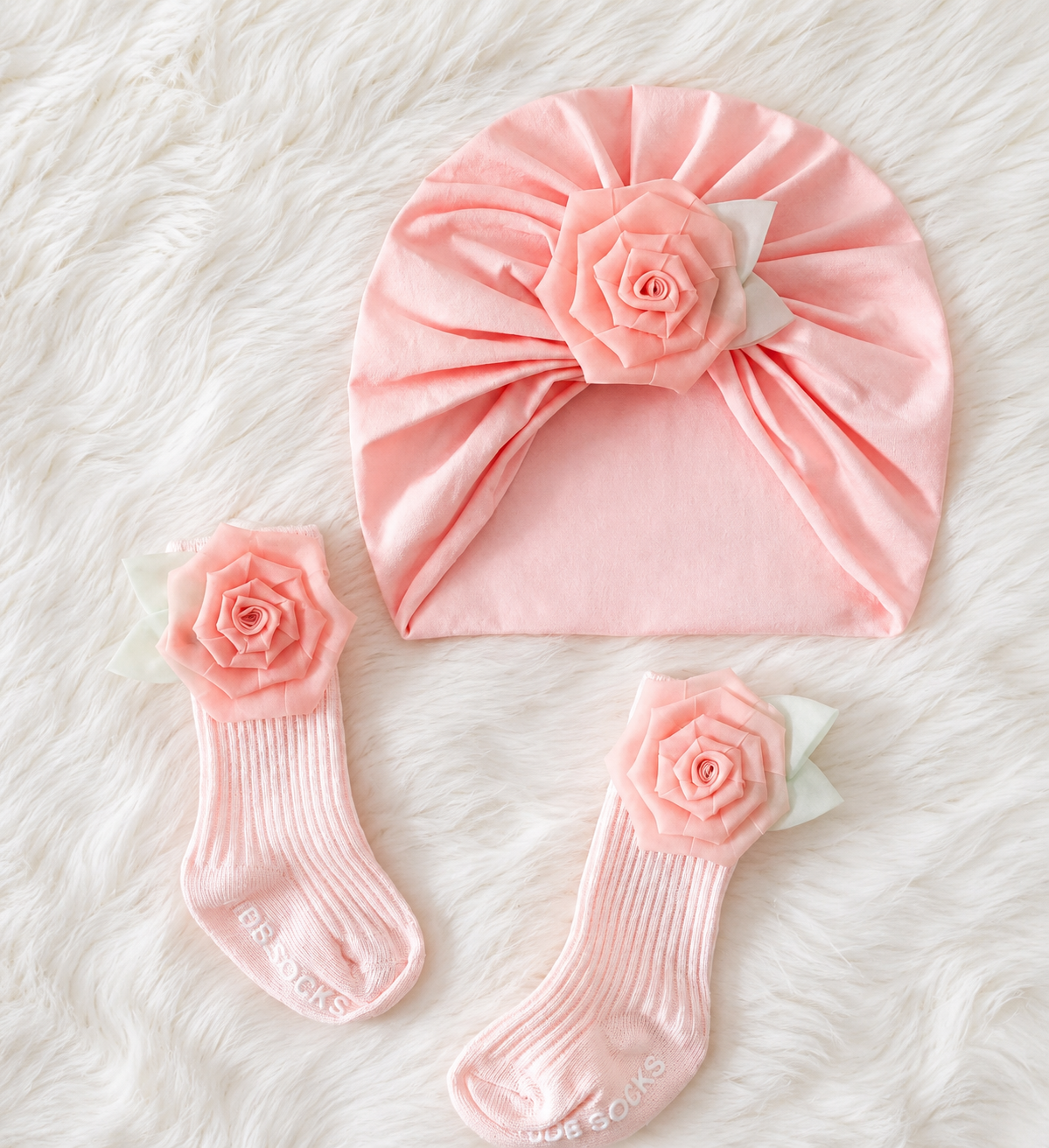 Sweet Rose Bloom Baby Turban & Socks Set