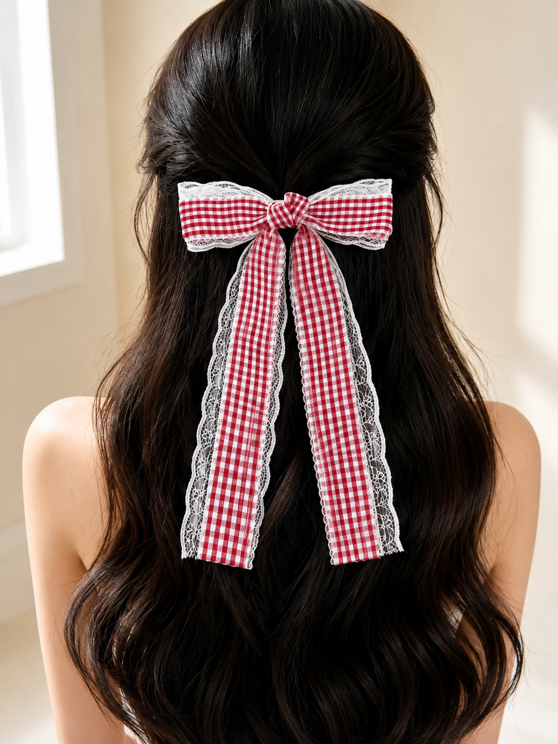 Oversized Gingham Lace Bow