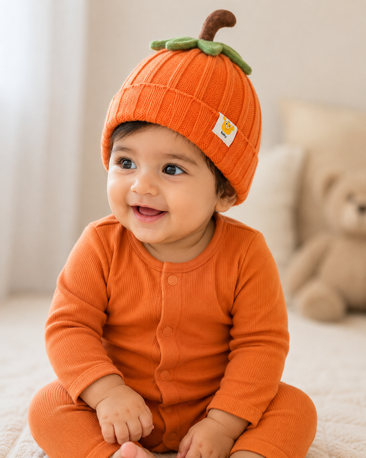 Baby Pumpkin Knit Beanie Hat - Single Piece
