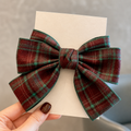 Large Plaid Statement Bow Clip in Maroon & Forest Green