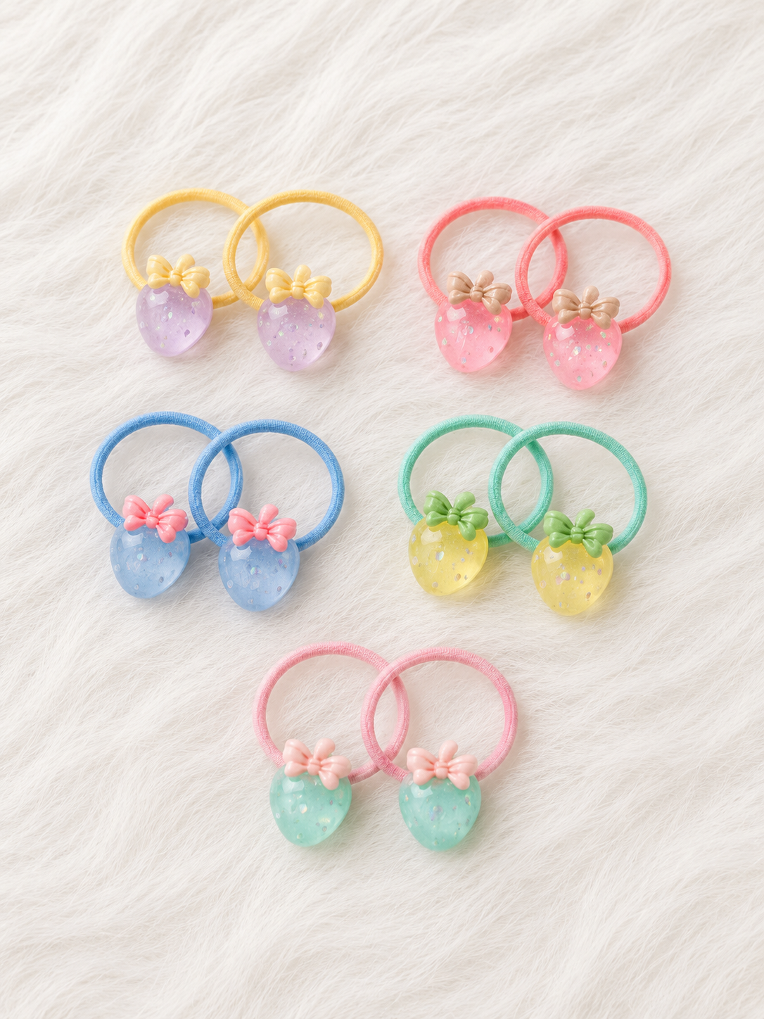 Pastel Strawberry Hair Ties - 5 Pairs