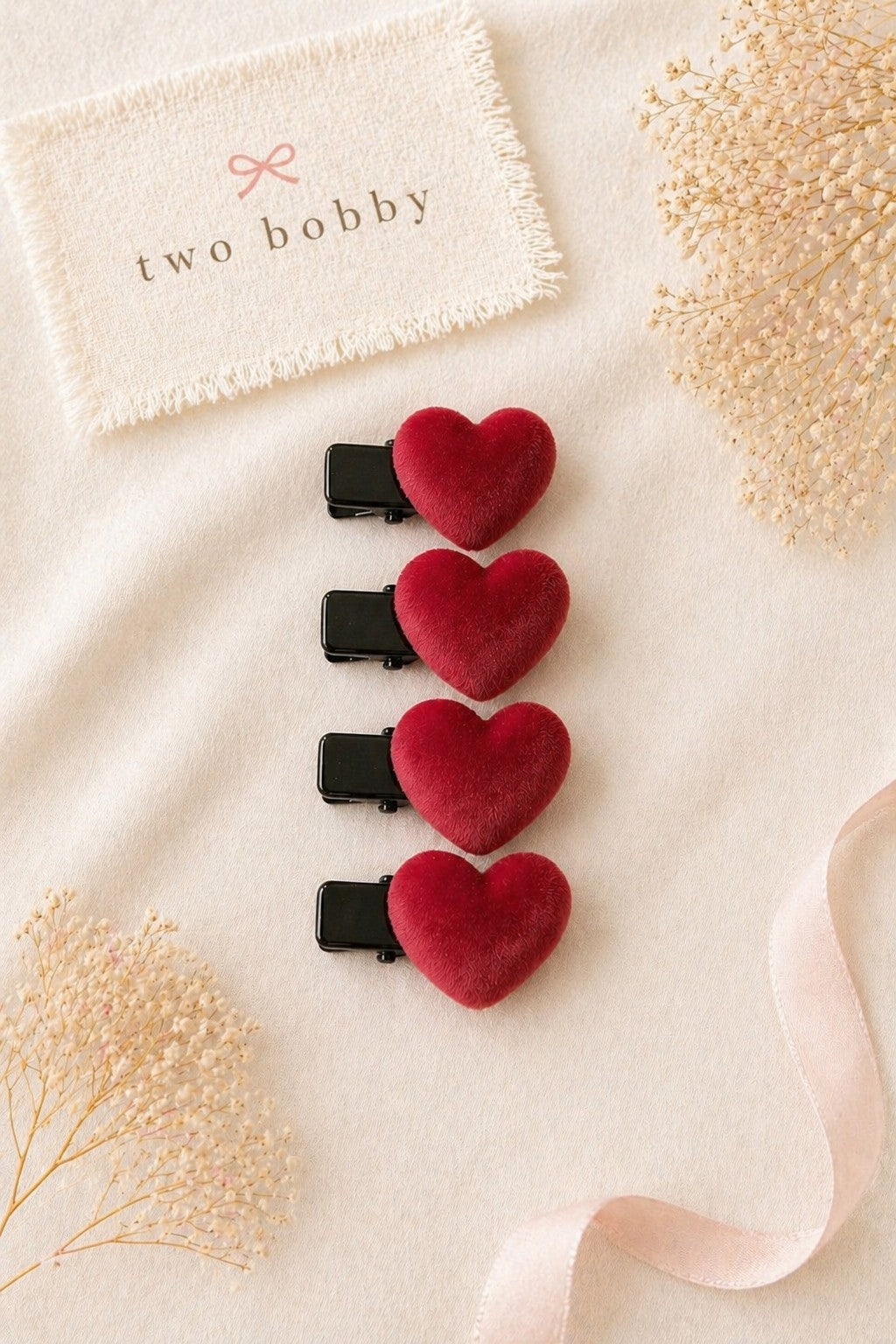 Ruby Heart Velvet Clips