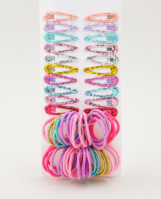Glitter Tic Tac Clips and Hair Ties Set