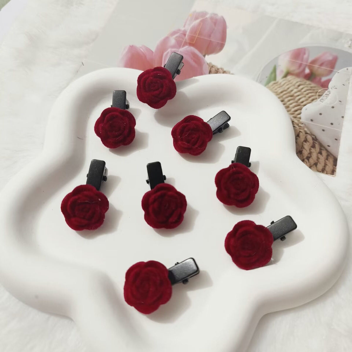 Velvet Rose Hair Clips – Set of 4
