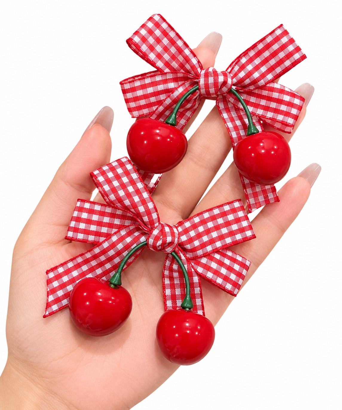 Set of Cherry Gingham Bow Clips