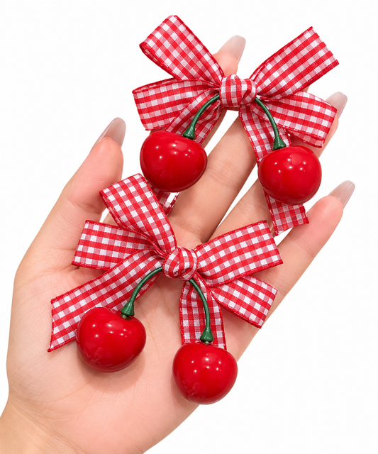 Set of Cherry Gingham Bow Clips