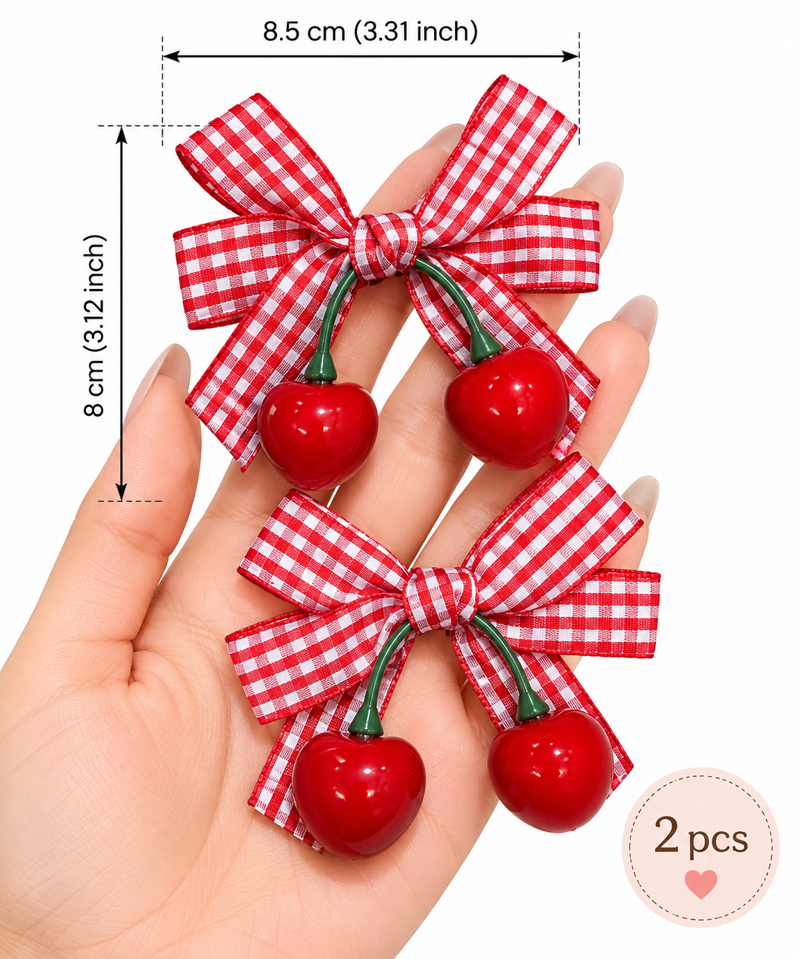 Set of Cherry Gingham Bow Clips
