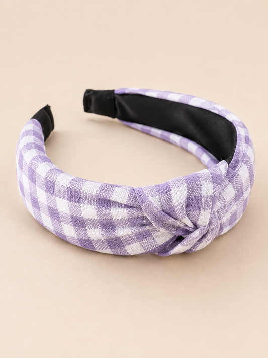Lavender Gingham Knotted Padded Headband