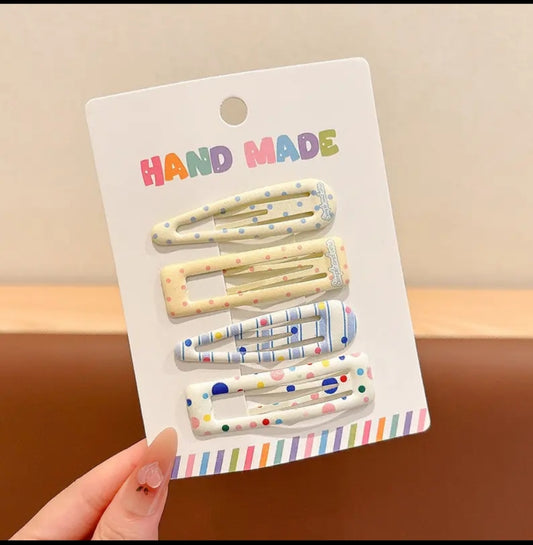 Pastel Printed Tic Tac Hair Clips – Set of 4