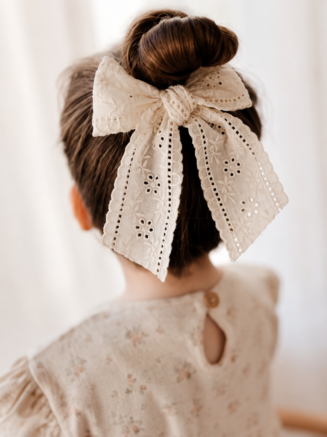 Ivory Schiffli Lace Bow Hair Clip