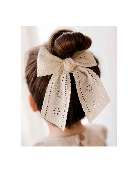 Ivory Schiffli Lace Bow Hair Clip