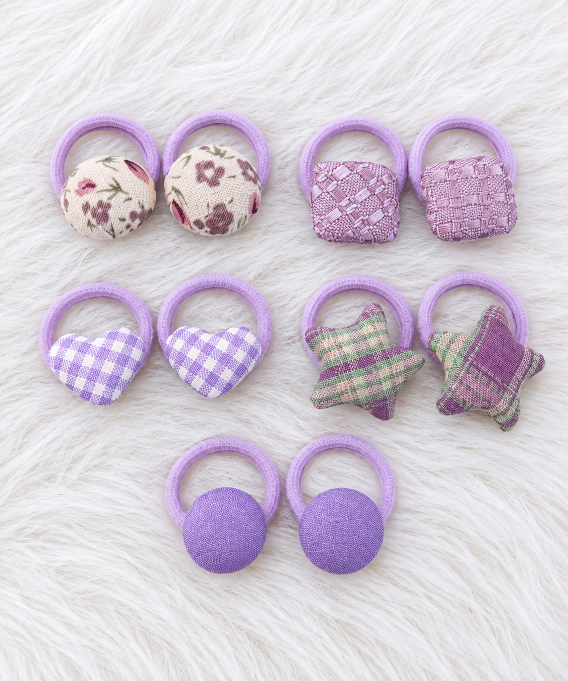 Lavender Fabric Charm Hair Ties