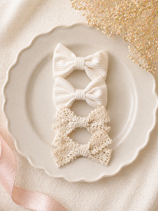 Ivory Bow Clips - Set of 4