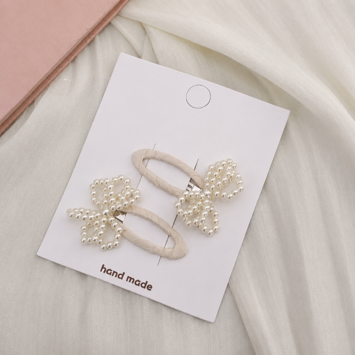 Handmade Pearl Bow Clips - Single Pair, view 3