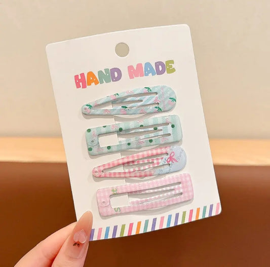 Pastel Printed Tic Tac Hair Clips – Set of 4